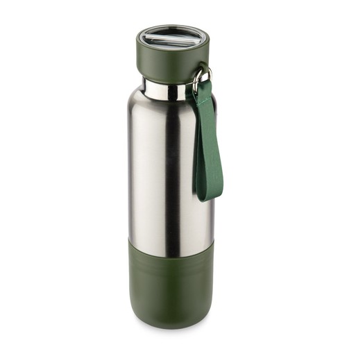 Bouteille isotherme 500ml avec cordon et compartiment - Vert militaire