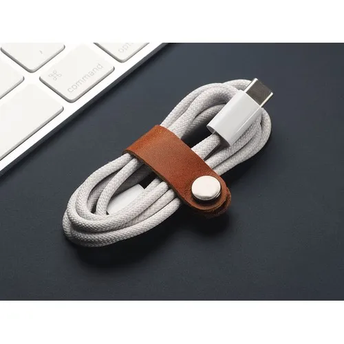 Enrouleur écouteurs en cuir personnalisable - Cadeau publicitaire