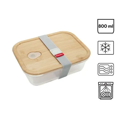 Bento en verre borosilicate 'Iwaki' avec couvercle en bambou