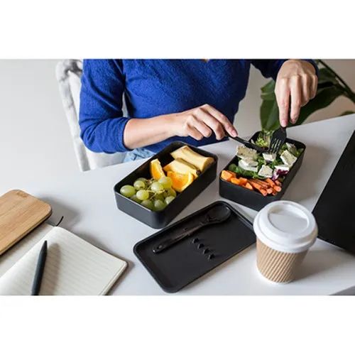 Lunch box 2 en 1, 2x500 ml, couvercle en bambou, couverts | Tijani