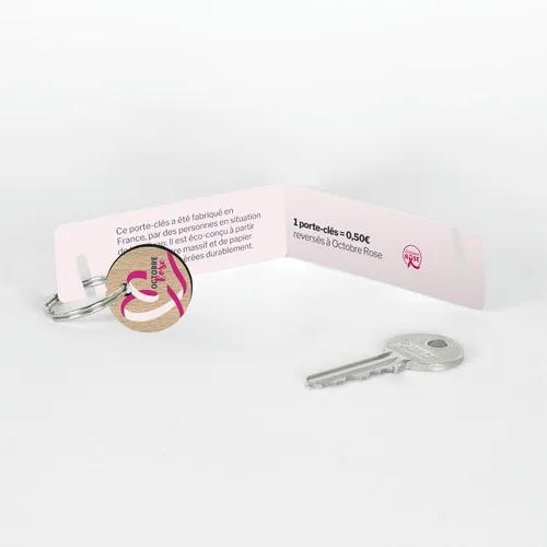 Porte-clés Octobre Rose en Bois Personnalisé - Action Solidaire