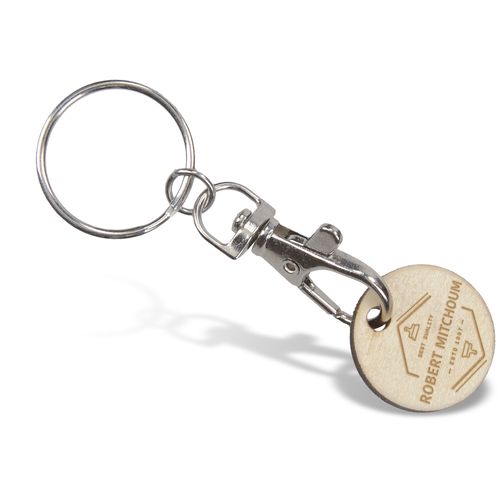Porte-clés jeton bois personnalisable avec mousqueton nickelé