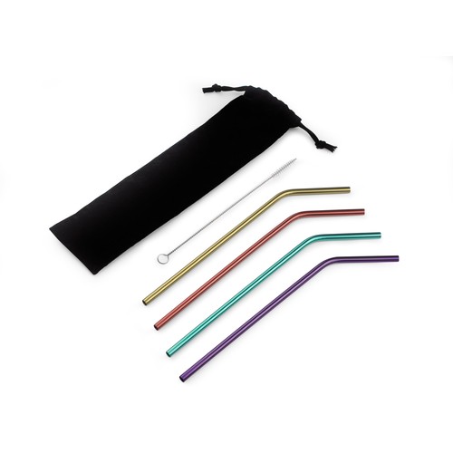 Kit 4 Pailles Inox Réutilisables avec Pochette et Brosse