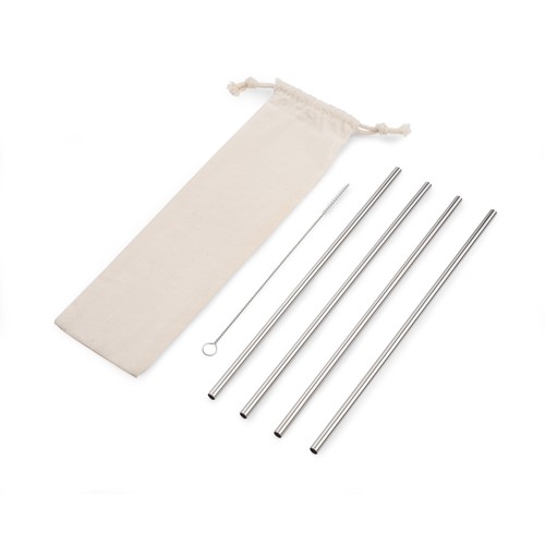 Kit 4 Pailles Inox Réutilisables avec Pochette et Brosse