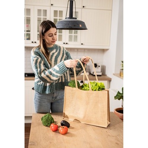 Sac Shopping en Jute Laminé Personnalisable - Poignées Longues