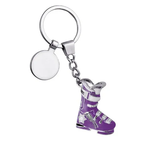 Porte-clés Chaussure de Ski Violet Personnalisable en Métal Chromé