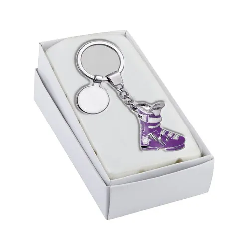 Porte-clés Chaussure de Ski Violet Personnalisable en Métal Chromé