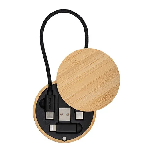 Câble de Charge 4 en 1 Bambou - Personnalisable avec Logo