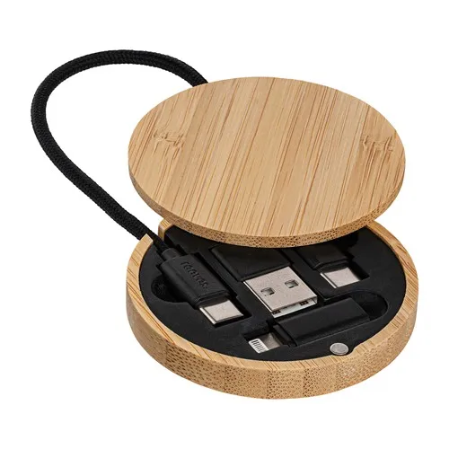 Câble de Charge 4 en 1 Bambou - Personnalisable avec Logo