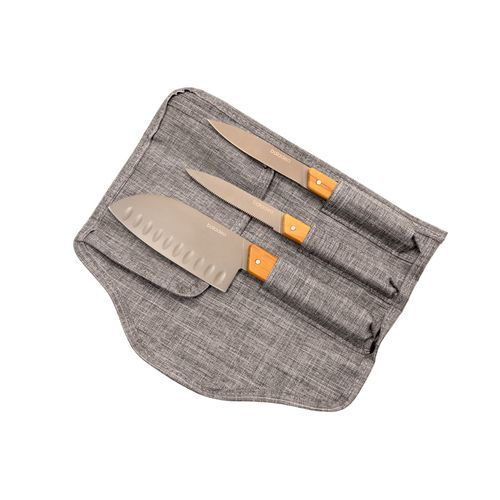 Set 3 Couteaux de Cuisine Bois d'Olivier avec Housse RPET
