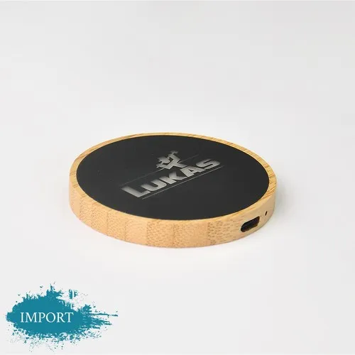 Chargeur Sans Fil Bambou 15W Personnalisable avec Logo LED