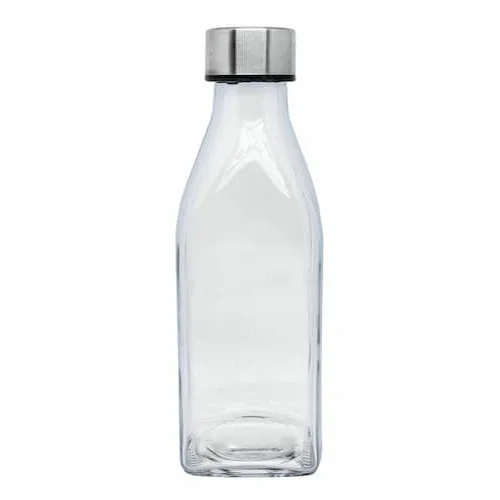 DELTA bouteille en verre carrée avec bouchon argenté. 500 ml. Non personnalisé