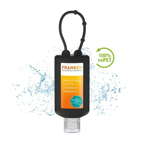 Désinfectant pour les mains, Bumper de 50 ml, black, Body Label  (R-PET)
