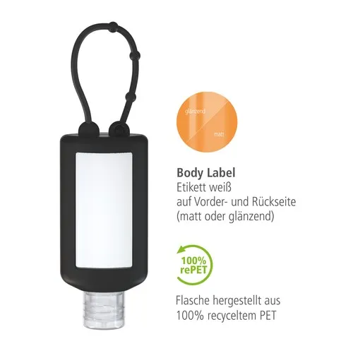 Désinfectant pour les mains, Bumper de 50 ml, black, Body Label  (R-PET)
