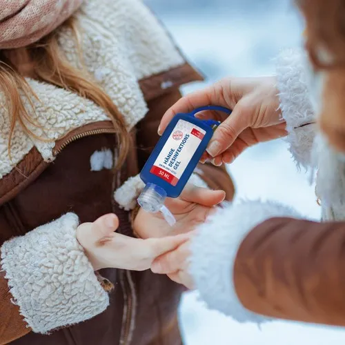 Désinfectant pour les mains, Bumper de 50 ml, bleu, Body Label  (R-PET)