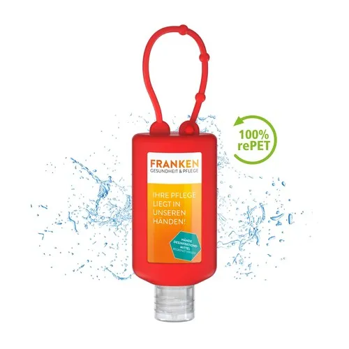 Désinfectant pour les mains, Bumper de 50 ml, rouge, Body Label  (R-PET)