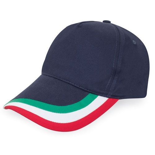 Casquette Italie Marine avec Drapeau - 100% Coton Peigné