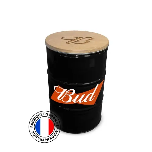 Baril Noir 200L Personnalisable avec Plateau Bois - Table Design