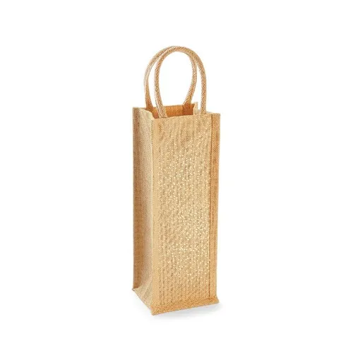 Sac à Bouteille en Jute Scintillant Personnalisable - Détails Dorés