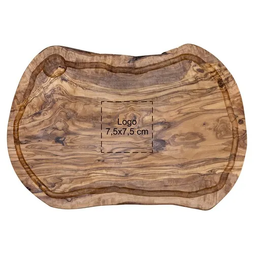 Planche à servir ovale en olivier avec rigole - Personnalisable