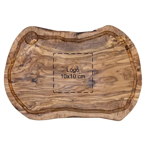 Planche à servir ovale en olivier avec rigole - Personnalisable