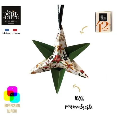 Étoile de Noël Chocolat Personnalisable - Carré 5g Lait 42% Cacao