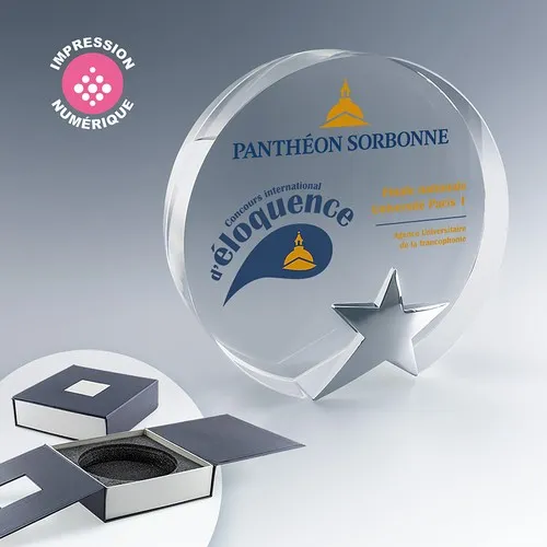 Trophée Étoile en Verre Optique Personnalisable - Coffret Cadeau
