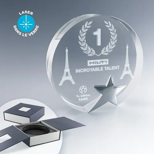 Trophée Étoile en Verre Optique Personnalisable - Coffret Cadeau
