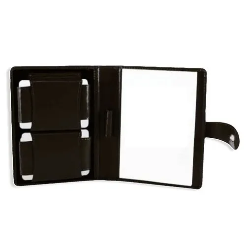 Étuis - cuir artificiel - 2 emplacements. comprenant 1 stylo + 1 bloc de marquage.