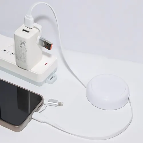 CÂBLE DÉROULEUR 4 EN 1 À CHARGE RAPIDE 20W EN MATÉRIAUX RECYCLÉS - BLANC