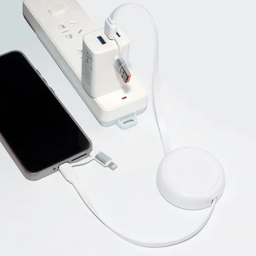 CÂBLE DÉROULEUR 4 EN 1 À CHARGE RAPIDE 20W EN MATÉRIAUX RECYCLÉS - BLANC