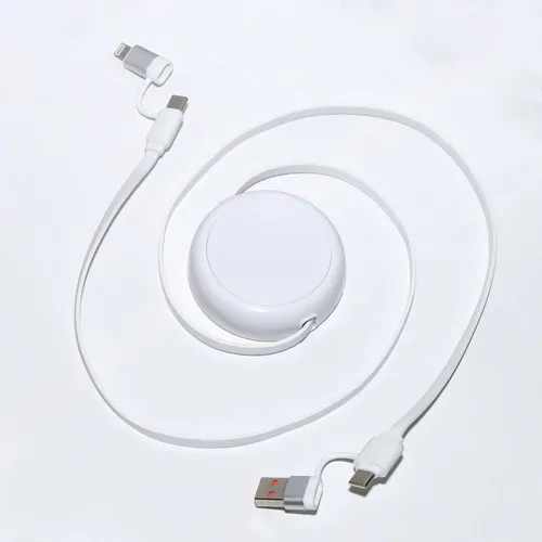 CÂBLE DÉROULEUR 4 EN 1 À CHARGE RAPIDE 20W EN MATÉRIAUX RECYCLÉS - BLANC