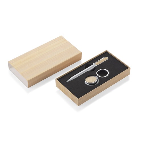 Coffret Cadeau Stylo et Porte-clés Bambou Personnalisable