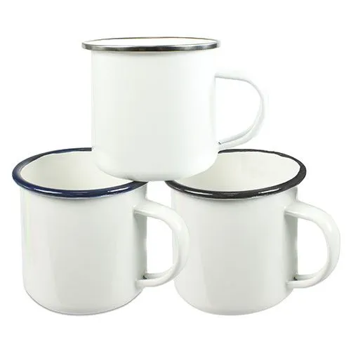 Mug Émaillé Blanc Bord Bleu foncé