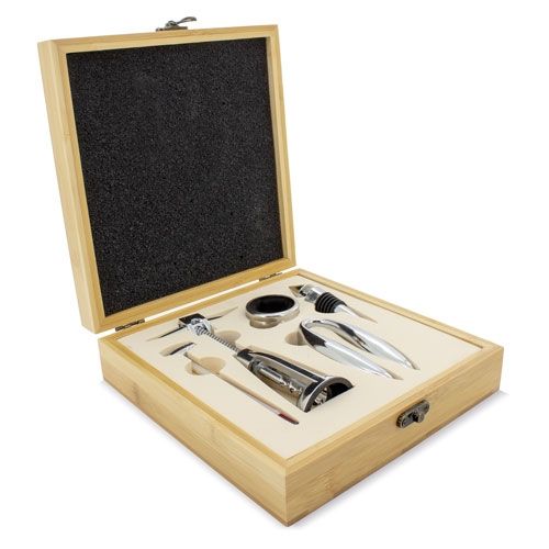 Coffret Vin Bambou 5 Accessoires Personnalisable