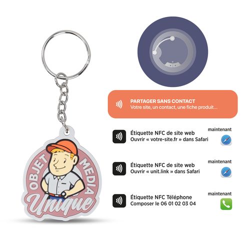 Porte-clés PVC souple 2D avec puce NFC personnalisable