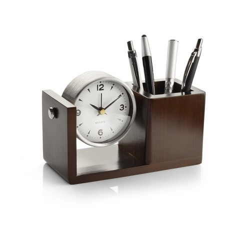 Organiseur de Bureau avec Horloge Personnalisable Bois et Métal