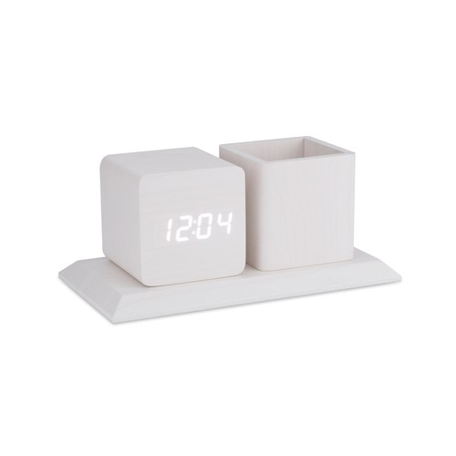 Organiseur de Bureau avec Horloge Personnalisable Bois et Métal