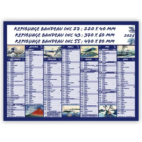 Calendrier bancaire Paysage Mont Fuji 2026 personnalisable