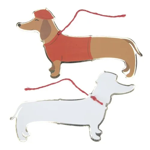 Set de 8 Cartes Invitation Teckel avec Laisse - Format 9,7x17cm