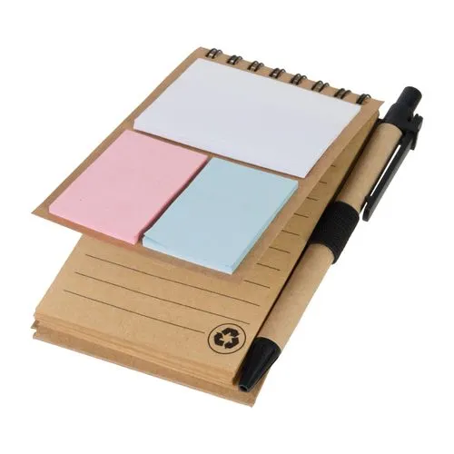 Carnet spirale recyclé avec post-it et stylo personnalisable