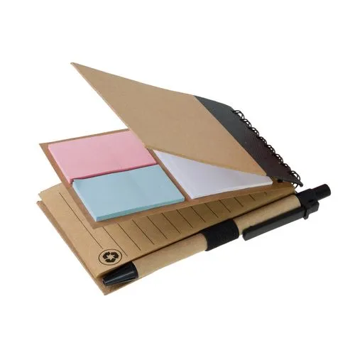 Carnet spirale recyclé avec post-it et stylo personnalisable