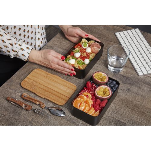 Bento double compartiment avec couvercle bambou personnalisable