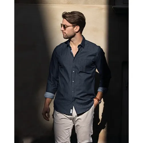 Chemise Jean Homme Coupe Slim Personnalisable - Col Boutonné