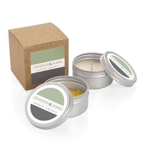 Mini bougie parfumée épices festives - Boîte alu personnalisable