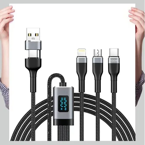 Câble de charge 3-en-1 personnalisable 100W - Compatible universel