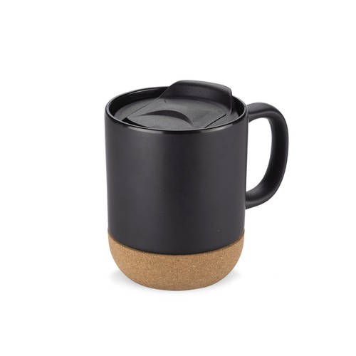 Mug Céramique 300ml avec Fond Liège et Couvercle Anti-Renversement