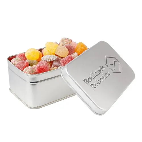 Boîte Rectangulaire Relief Argentée Personnalisable - Bonbons Publicitaires