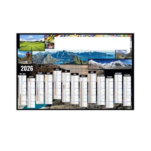 TOUR DU MONDE 2026 - MAXI 650 x 405 mm - LEGER 400G - DOS CUISINE - SANS MARQUAGE - 1 TROU EN TETE