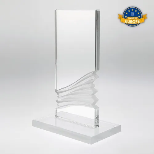 Trophée en cristal avec vagues personnalisable - Gravure premium